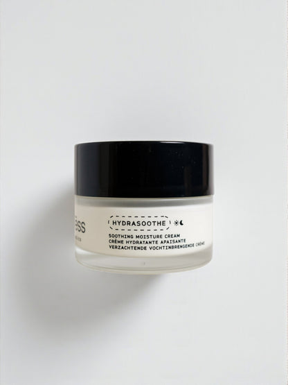 Pot de la crème Hydrasoothe d’Unlëss Cosmetics posé sur fond blanc avec son ombre projetée.